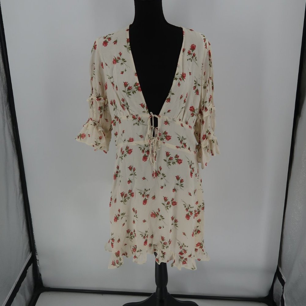 Reformation Cream Mini Dress with Red Floral Print